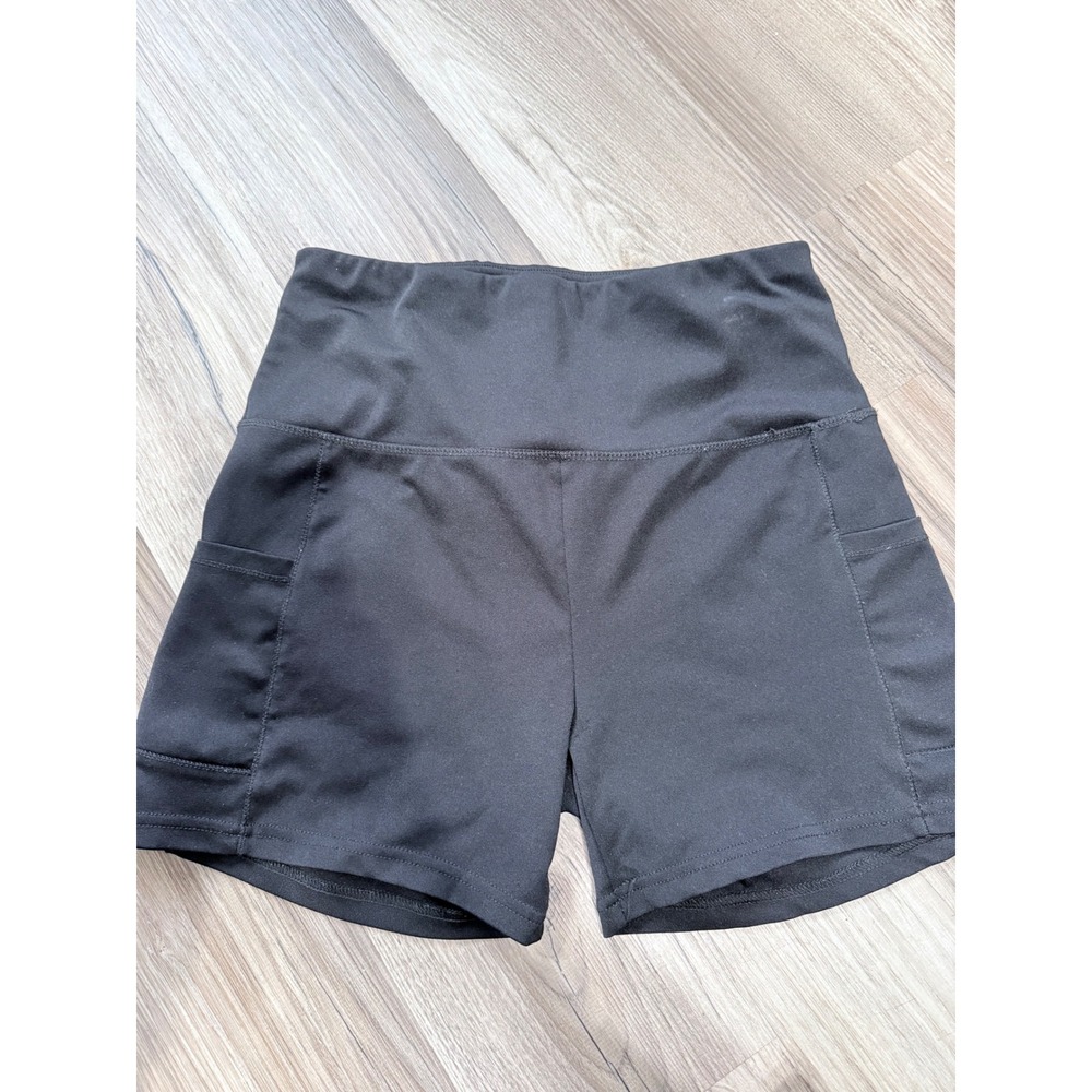 Shosho Womens High Waisted Athletic Shorts Black Side Pockets Size L 22SH40